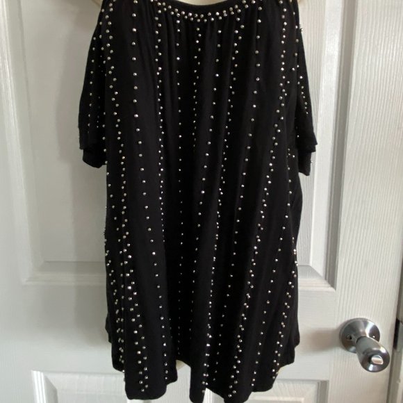 Black Cold Shoulder Silver Embellished Shirt - Picture 2 of 5